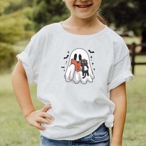 T-shirt enfant Halloween livre de lecture fantôme mignon, chemise fantôme, Halloween pour enfants, des bonbons ou un sort, chemise pour enfants, chemise garçon, chemise fille, t-shirt effrayant