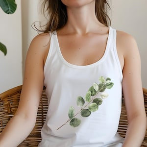 Fern Eucalyptus Minimalist Racerback Tank Top, Vintage Workout Tank, Boho Yoga Top, Nature Graphic Tank, Gym Essential, Retro Summer Top
