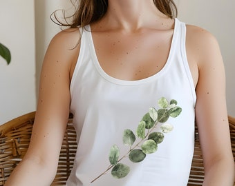 Fern Eucalyptus Racerback Tank Top, Vintage Nature Graphic