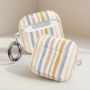 Vintage Stripe Airpod Case, Boho Earbud Cover, Kids Tech Accessory, Watercolor PC Shell