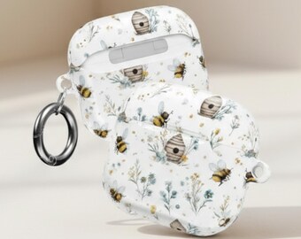Bee Hive Airpod Case, Watercolor Bee Earbud Cover, Cottagecore Tech Accessory, Floral PC Shell