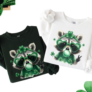 Felpa con procione per San Patrizio, occhiali con cuore di trifoglio, girocollo con animali irlandesi, pullover da festival