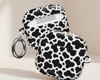 Cow Print Airpod Case, Black White Earbud Cover, Western Tech Accessory, PC Shell