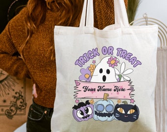Personalisierte Halloween Canvas Einkaufstasche, Süßes sonst gibts Saures Tasche