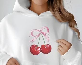 Coquette Cherry-hoodie, trui met roze strik, zacht valentijnscadeau voor meisjes, kawaii-top