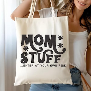 Mom Sachen Geben Sie auf eigene Gefahr Einkaufstasche, lustige Baumwollsegeltuch-Tasche, wiederverwendbare Einkaufstasche, umweltfreundliches Mutter-Leben-Geschenk, praktische Mutter-Tasche ein