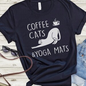 Coffee Cats, Yoga Mats Tee, Unisex Short Sleeve TShirt for Cat Lovers, Yoga Enthusiasts, Comfortable and Stylish Graphic Tee for Casual Wear