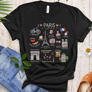 Paris Trendy T-Shirt with Eiffel Tower Landmark, Cozy and Cute Parisian Shirt for Travel Lovers and Francophiles, City of Light Shirt