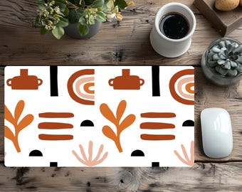 Alfombrilla de escritorio estética retro bohemia para juegos, para amantes de las plantas, kawaii, para oficina, teclado y ratón, reposamuñecas, alfombrilla de ratón XL, accesorios de escritorio