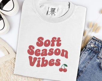 Soft Season Vibes Shirt, Cherry Coquette Tee, Oversized Cotton Top, Soft Girl