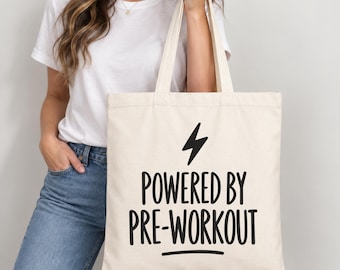 Powered by Pre Workout Gym Tote, Fitness Lover Gift, Weightlifting Accessory, Reusable Exercise Shopper