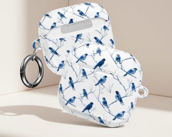 Blue Bird Airpod Case, Grandmillennial Earbud Cover, Watercolor Nature Tech, PC Shell