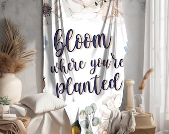 Floral Velveteen Plush Blanket, Inspirational Cottagecore Throw