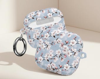 Cherry Blossom Airpod Case, Sakura Earbud Cover, Blue Floral Accessory, PC Shell