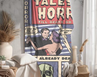 Manta de felpa de terciopelo estilo cómic de terror de Halloween vintage