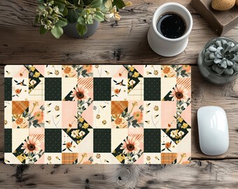 Patchwork pastel, jeux, tapis de bureau esthétique, bureau, clavier, souris, repose-poignet, tapis de souris XL, accessoires de bureau, tapis en néoprène