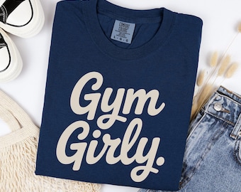 Gym Girly Shirt Retro Fitness Tee Oversized Cotton Vintage Wash Workout Graphic Top