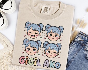Chemise Gigil Ako, t-shirt philippin Emotion, graphique anime kawaii, haut oversize en coton pinoy