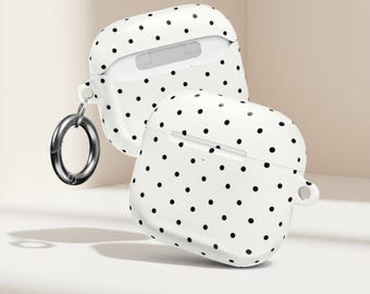 Black White Polka Dot Airpod Case, Minimalist Earbud Cover, Monochrome Tech, PC Shell