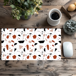 Terrazzo Boho Pattern Gaming, Aesthetic Desk Mat, Kawaii, Office Desk Mat, Keyboard and Mouse, Wrist Rest, XL Mouse Pad, Desk Accessories