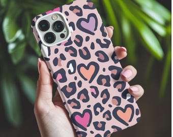 Pink Heart Leopard iPhone Case | Preppy Y2K Cheetah Print | Tough Protective Cover