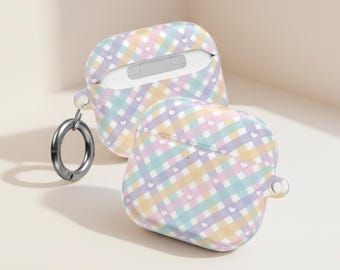 Pastel Gingham Airpod Case, Plaid Heart Earbud Cover, Spring Tech Accessory, PC Shell