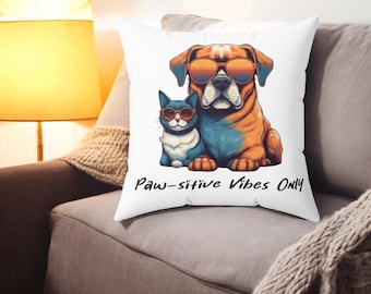 Cuscino Pawsitive Vibes, cuscino decorativo per cani e gatti, regalo per gli amanti degli animali domestici