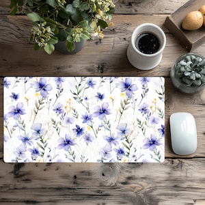 Cottagecore Desk Mat, Gaming, Wildlowers Design, Office Desk Mat, Keyboard, Mouse, Wrist Rest, XL Mouse Pad, Aesthetic Desk Accessories