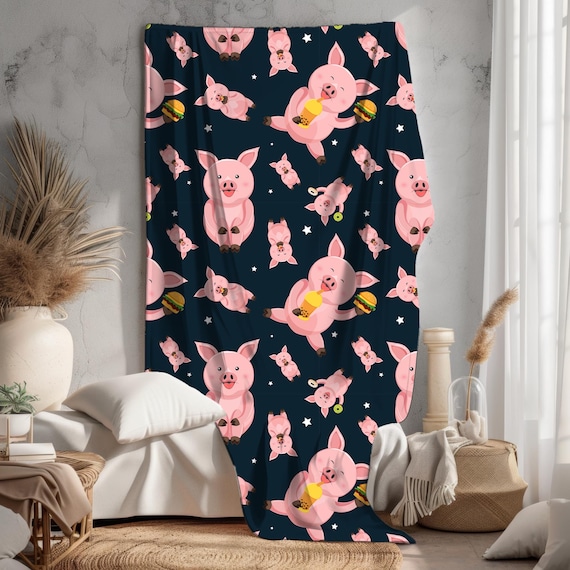 Adorable Pig Soft Velveteen Plush Blanket, Cozy Farm Animal Throw