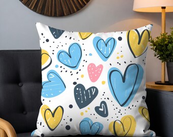 Pastellfärgade hjärtan-prydnadskudde, soffkudde i kawaii-stil