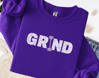 Grind Gym Sweatshirt Retro Fitness Oversized Cotton Vintage Wash Graphic Workout Pullover Top