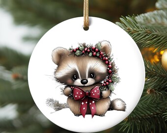 Kerstornament wasbeer, grillig bos keramisch cadeau, decoratie vakantieboom