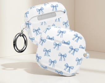 Blue Bow Airpod Case, Grandmillennial Ribbon Earbud Cover, Coquette Tech Accessory, PC Shell