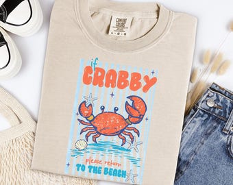 Funny Crabby Beach Shirt, Retro Summer Vacation Tee, Oversized Cotton Top, Coastal Humor