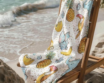 Toalla con diseño de animales tropicales, bonita toalla de piscina, divertido accesorio de playa, regalo para amantes de los animales, toalla de vacaciones tropicales, bonita y colorida toalla de playa.