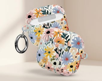 Bright Floral Airpod Case, Retro Wildflower Earbud Cover, Boho Botanical Accessory, PC Shell
