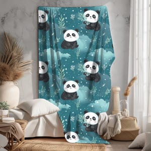 Cute Baby Panda Velveteen Plush Blanket, Cozy Panda Blanket, Soft Plush Animal Throw, Baby Panda Blanket, Cute Panda Home Decor Blanket,