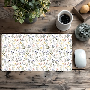 Aesthetic Desk Mat, Gaming, Wildlowers Design, Office Desk Mat,  Cottagecore, Keyboard, Mouse, Wrist Rest, XL Mouse Pad, Desk Accessories