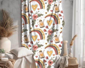 Boho Plant and Rainbow Decor Velveteen Plush Blanket