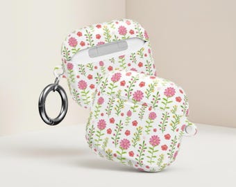Pink Floral Airpod Case, Summer Wildflower Earbud Cover, Watercolor Tech Accessory, PC Shell