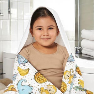 Tropical Cute Animals Youth Hooded Towel, Cozy, Fun Beach, Bath Towel for Kids, Lightweight Travel Towel, Kids Poolside, Animal Print Towel