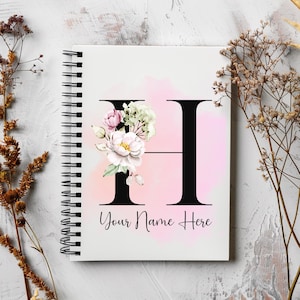 Letra H personalizada con nombre del alfabeto, cuaderno espiral, diario, viajes, kawaii, notas de oficina, composición, planificador, regalo personalizado