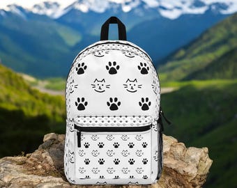 Cat Paw Print Backpack, Black and White School Bag  display picture 2