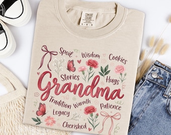 Chemise coquette grand-mère à nœud, t-shirt fleuri pour la fête des mères, haut en coton surdimensionné, cadeau de famille