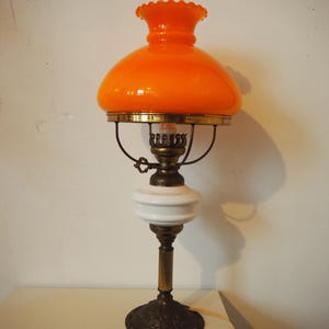 Mid-century table lamp, orange mushroom lamp, opaline, 1960s