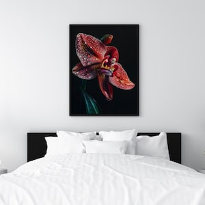 Orchid Print Gift for Plant Lover Botanical Artwork Red Orchid Plant Moody Art Hyper Realistic Art Elegant Home Decor Nature Lover Gift