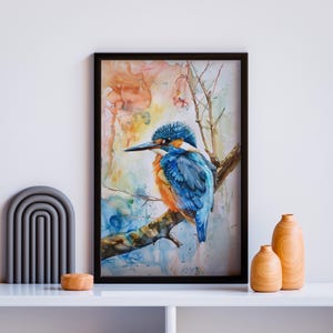 Zimorodek Akwarela Ptak Wydruk Audubon Ptak Ameryki Dzieło sztuki inspirowane naturą Prezent dla miłośnika ptaków Sztuka natury do wystroju domu