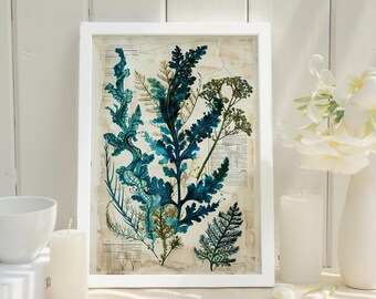 Seaweed Art for Aquatic Home Decor Ocean-Inspired Wall Art for Vintage Ocean Decor Blue and Green Artwork Marine Life Art Ocean Lover Gift
