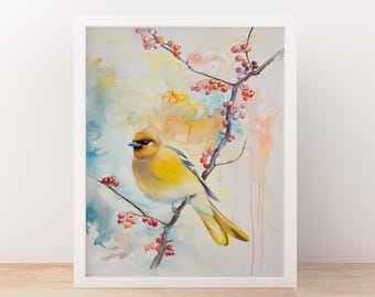 Cedar Waxwing Watercolor Bird Print of Audubon Bird of America Nature-Inspired Artwork Gift for Bird Lover Nature Art for Home Decor