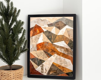 Geometrisk bergsväggkonst Bergskonstverk för naturinspirerad heminredning Jordfärgad abstrakt konst Modern heminredning för vardagsrum